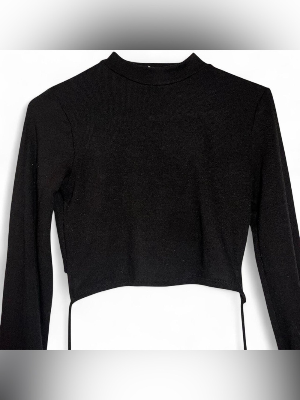 Forever 21 Black Long Sleeve Tie Crop Top – Adjustable Drawstrings
